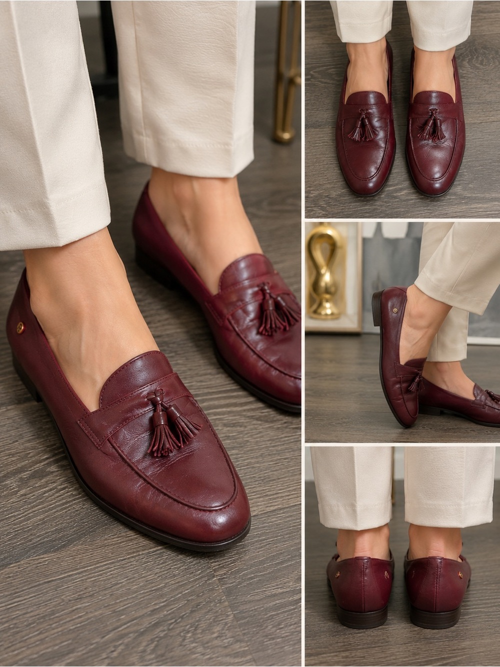 Etienne Aigner Kensington Burgundy Leather Tassel Loafers Women’s 8.5M